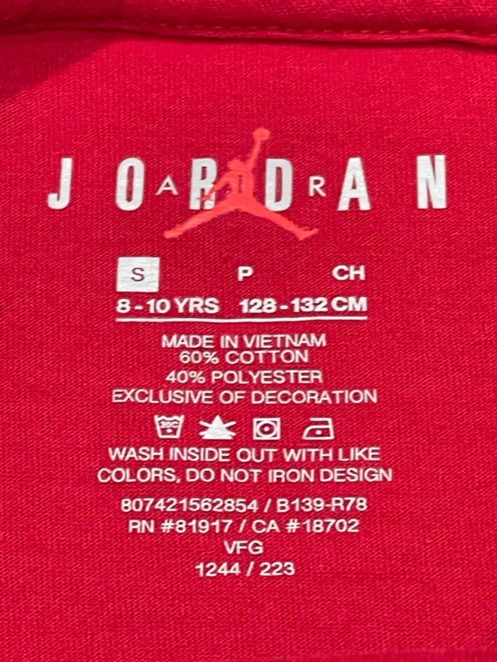 Nike Air Jordan Boys Red Graphic T-Shirt Jumpman Logo Size S 8–10